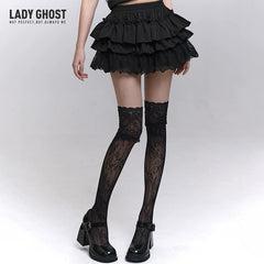 Black Tiered Mini Skirt for Women – Gothic-Inspired High-Waisted Ruffle Skirt