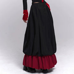 Women’s Black and Red Floral Maxi Skirt – A-Line Fall Winter Skirt