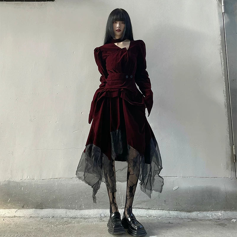 Red Gothic Maxi Dress for Women – A-Line Long Dress