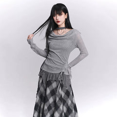 Women’s Black Faux Two-Piece Top – Layered Design Long Sleeve Blouse