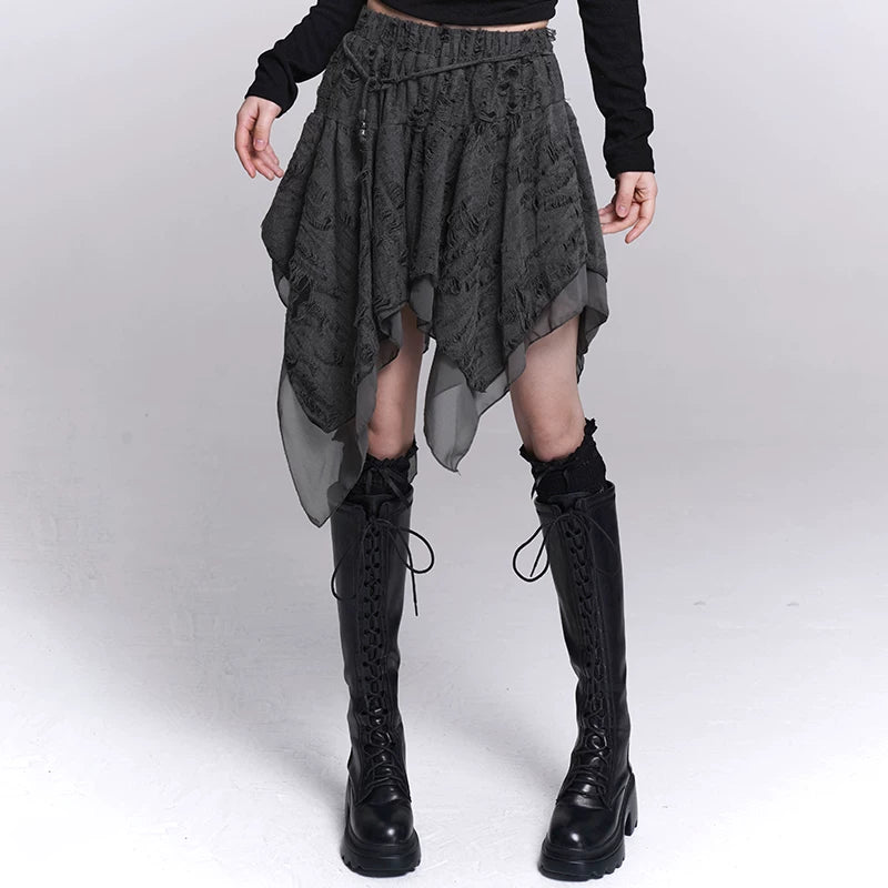 Women’s Gray Irregular Hem Mini Skirt Punk Style Asymmetrical Summer Skirt
