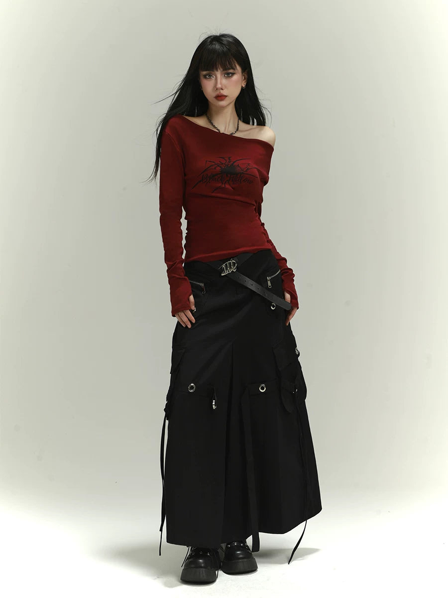 Women’s Burgundy One-Shoulder Top – Asymmetrical Slim Fit Shirt