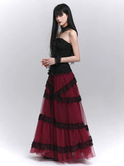 Red Maxi Skirt for Women – High-Waisted A-Line Skirt