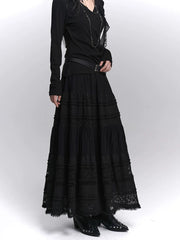 Black Lace A-Line Maxi Skirt for Women – High-Waisted Skirt