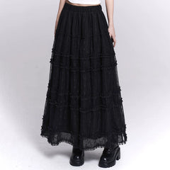 Women’s Black Lace Mesh Maxi Skirt – A-Line Long Skirt