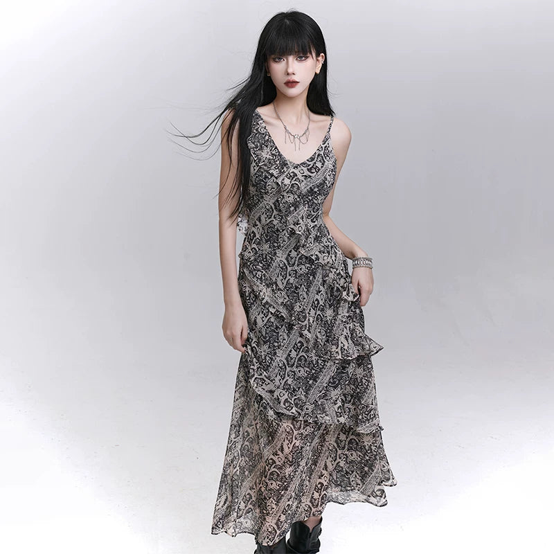 Black Suspender Maxi Dress for Women – A-Line Sleeveless Summer Dress