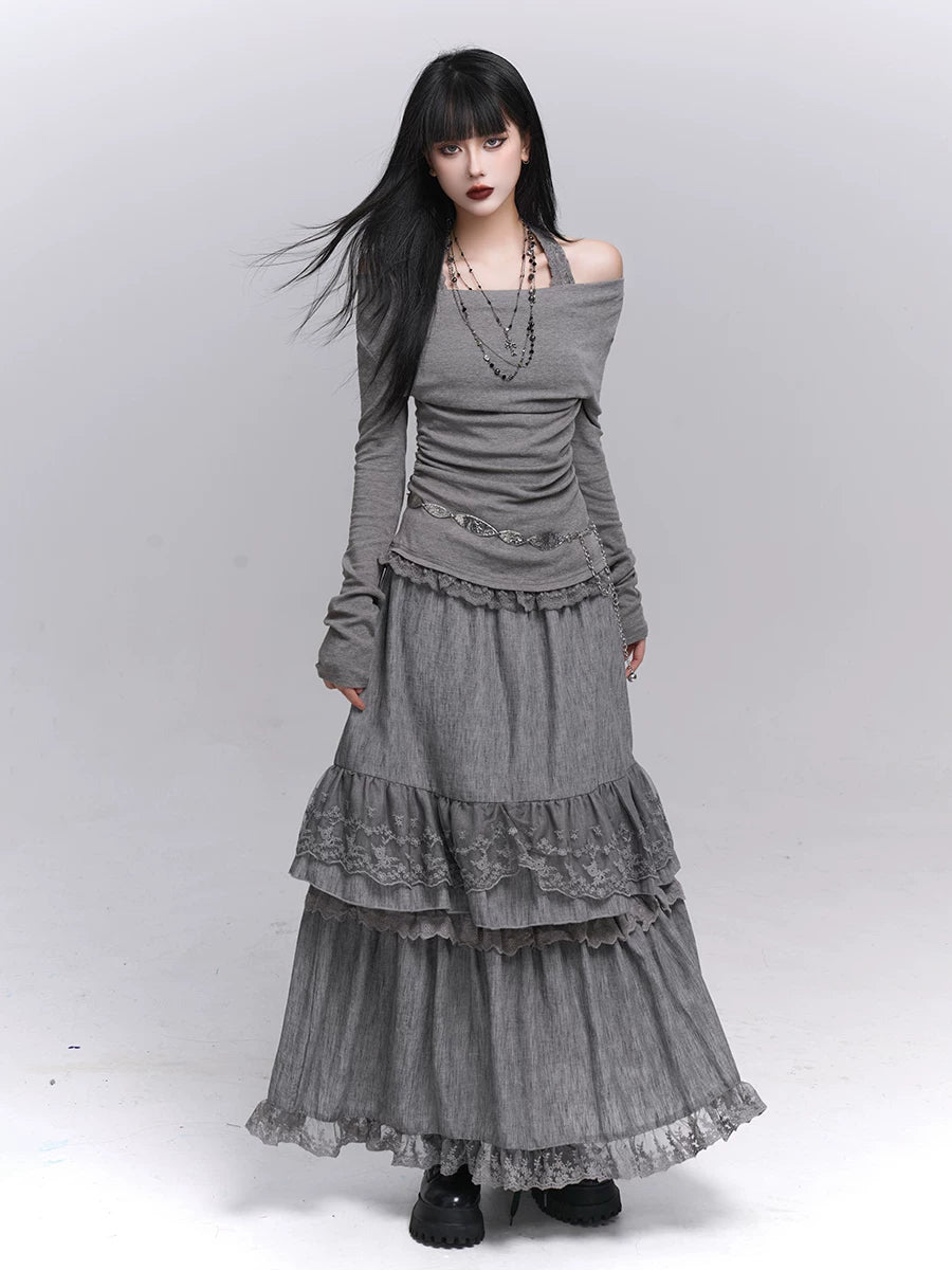 Off-Shoulder Long Sleeve Top for Women – Layered Two-in-One Design