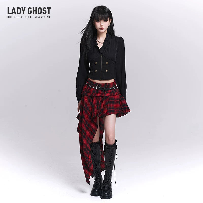 Women’s Black Ruffle Crop Top – Faux Two-Piece Slim Fit Blouse