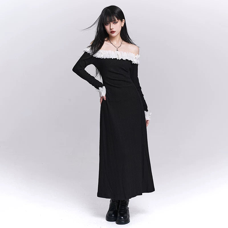 Women’s Black One-Shoulder Maxi Dress – Slim Fit Asymmetrical Dress