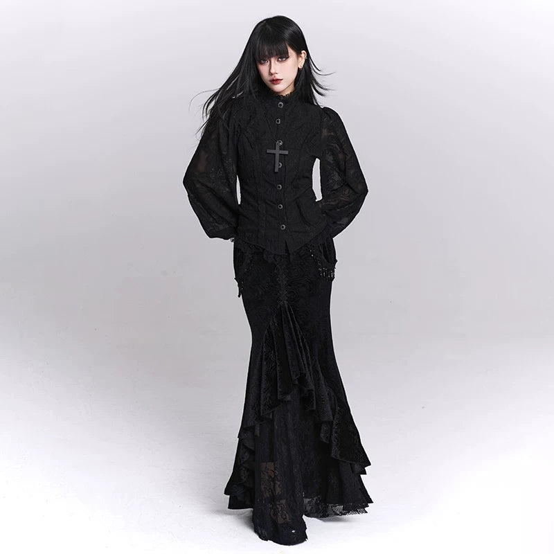 Women’s Black Velvet Midi Skirt – Fishtail Mermaid Hem Skirt