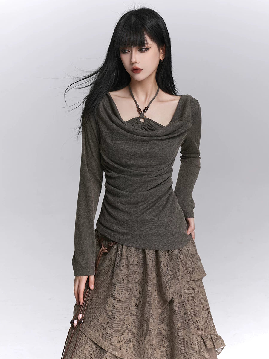 Gray Off Shoulder Top for Women – Layered Fitted Top