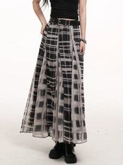 Plaid Pleated A-Line Skirt for Women – High-Waisted Skirt