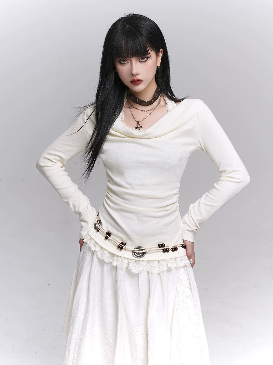 Off-Shoulder Long Sleeve Top for Women – Layered Two-in-One Design