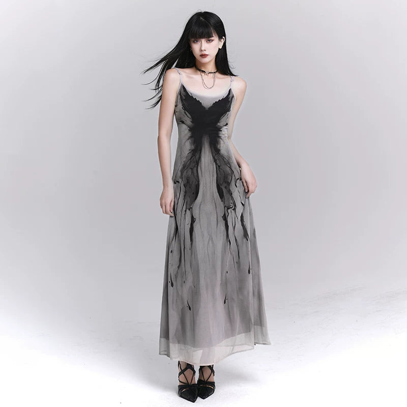 Gray Suspender Maxi Dress for Women – A-Line Sleeveless Summer Dress