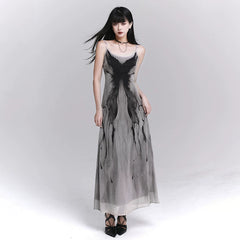 Gray Suspender Maxi Dress for Women – A-Line Sleeveless Summer Dress