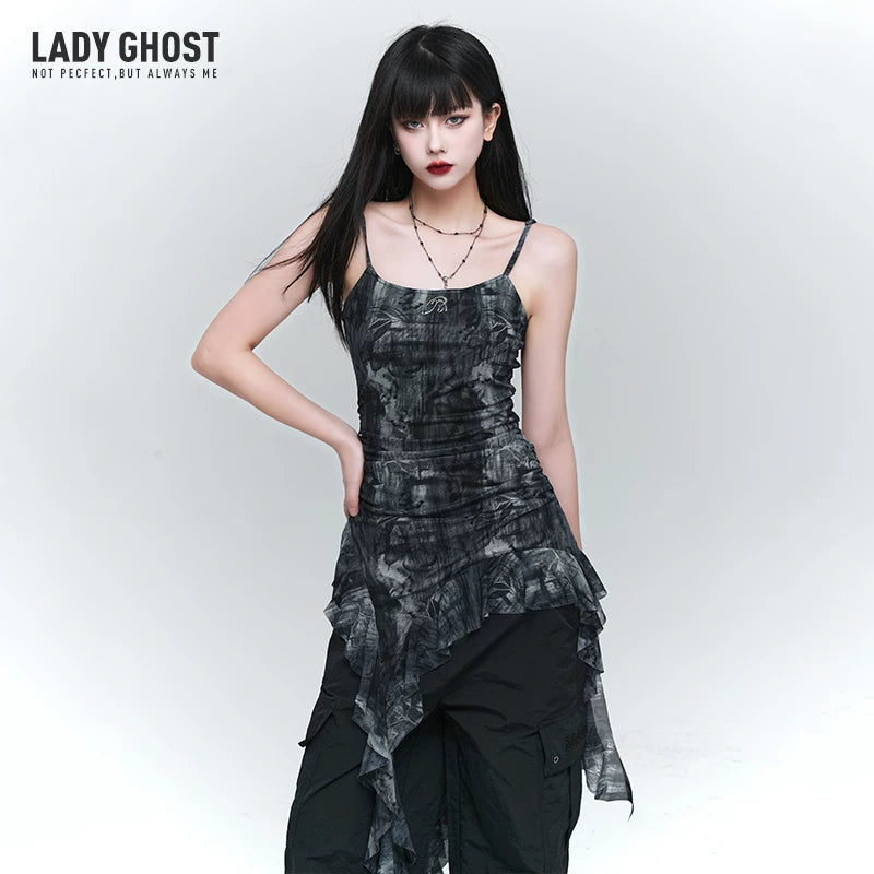 Black Ruffled Camisole Top for Women – Sleeveless Asymmetrical Hem Top