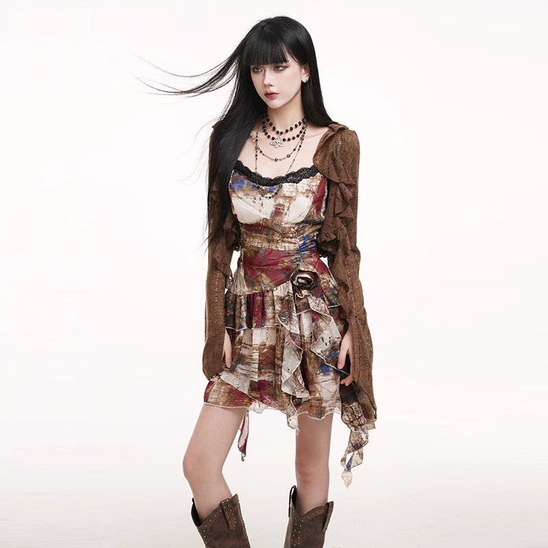 Asymmetrical Suspender Mini Dress for Women – Gothic-Inspired Summer Dress