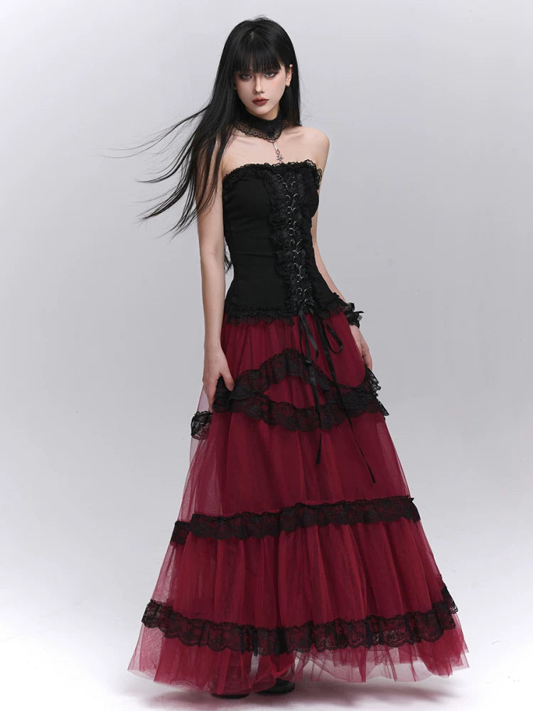 Red Maxi Skirt for Women – High-Waisted A-Line Skirt
