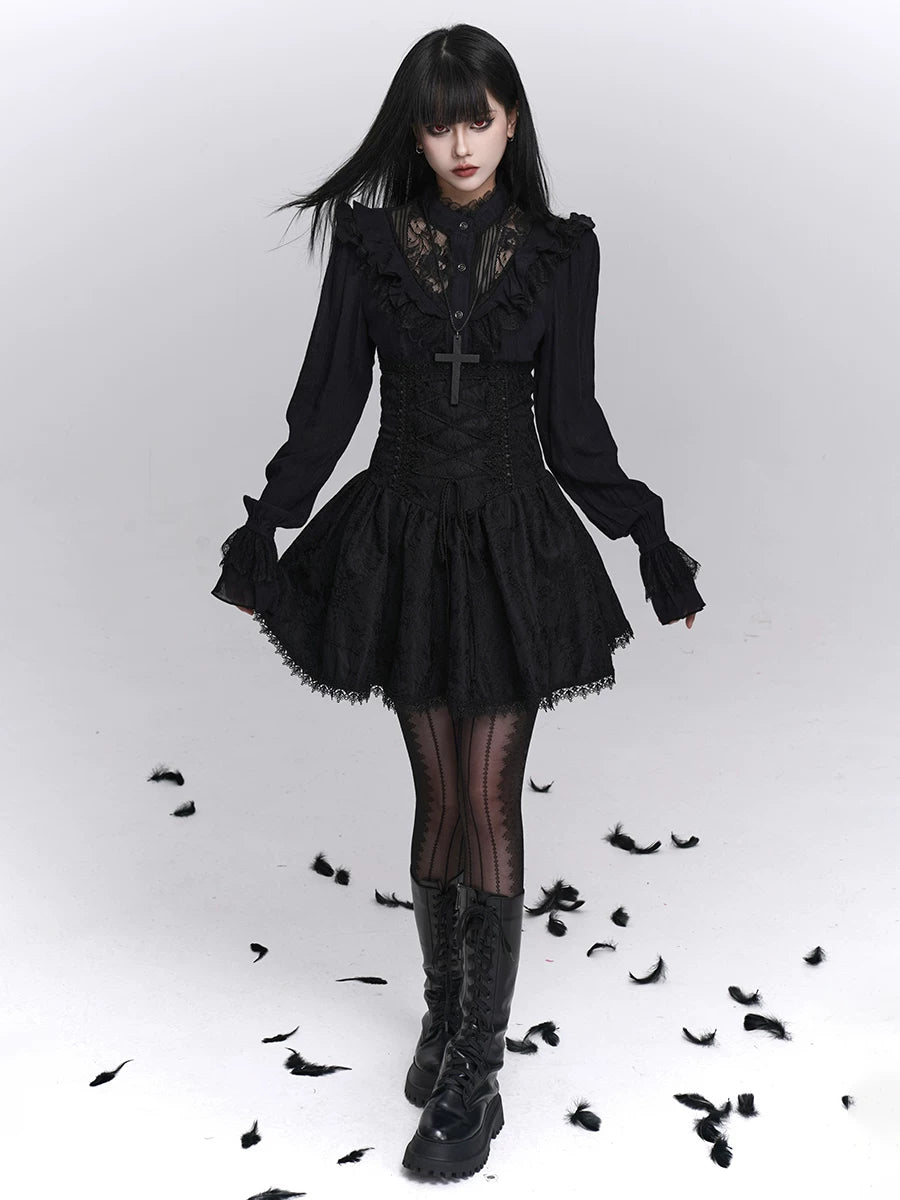 Black High-Waisted Mini Skirt for Women – Gothic Style Skirt