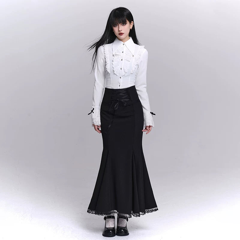 Women’s Black Bodycon Midi Skirt – Fishtail Mermaid Hem Skirt