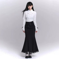 Women’s Black Bodycon Midi Skirt – Fishtail Mermaid Hem Skirt