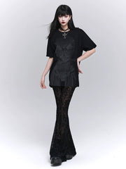 Black Lace Flared Pants for Women – Gothic Slim Fit Pants