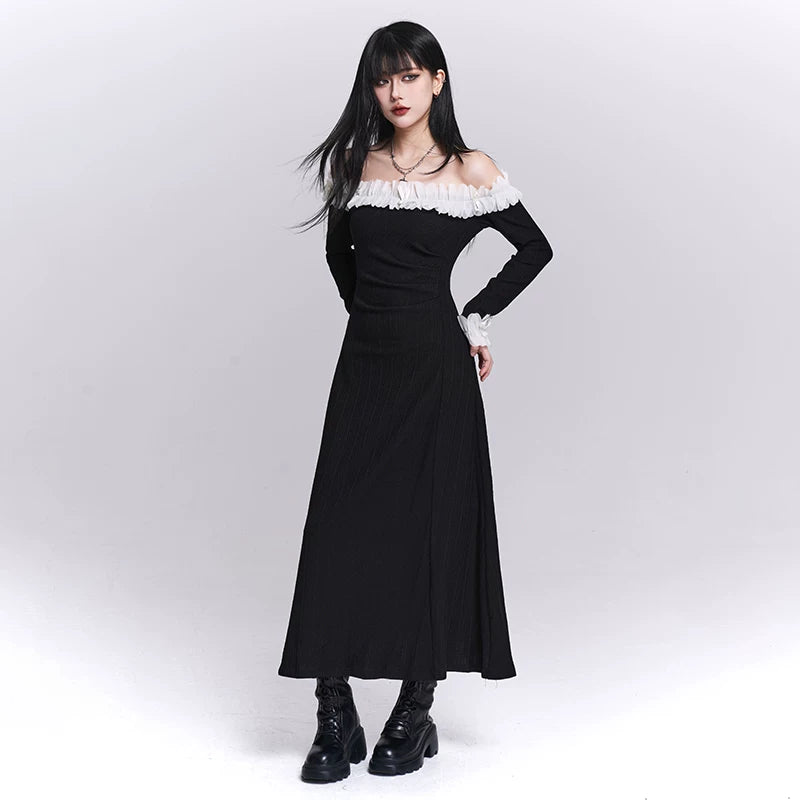 Women’s Black One-Shoulder Maxi Dress – Slim Fit Asymmetrical Dress