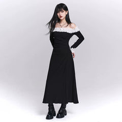 Women’s Black One-Shoulder Maxi Dress – Slim Fit Asymmetrical Dress