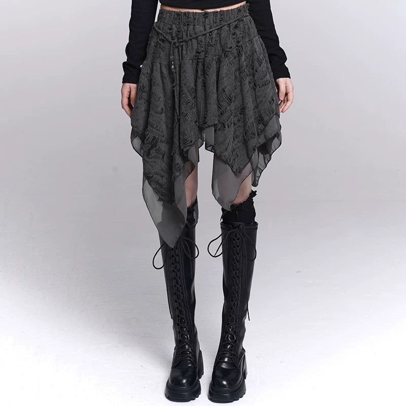 Women’s Gray Irregular Hem Mini Skirt Punk Style Asymmetrical Summer Skirt