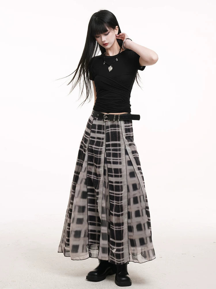 Plaid Pleated A-Line Skirt for Women – High-Waisted Skirt