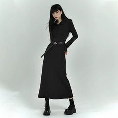 Black Long Sleeve Polo Dress for Women – Fitted Mini Shirt Dress