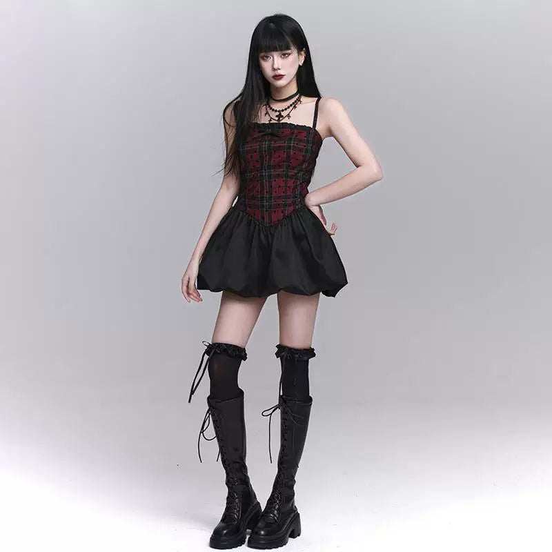 Women’s Red and Black Suspender Mini Dress – A-Line for Summer and Festivals