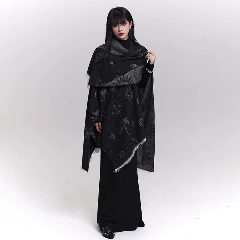Women’s Black Shawl Scarf – Cape Style Wrap Winter Outerwear