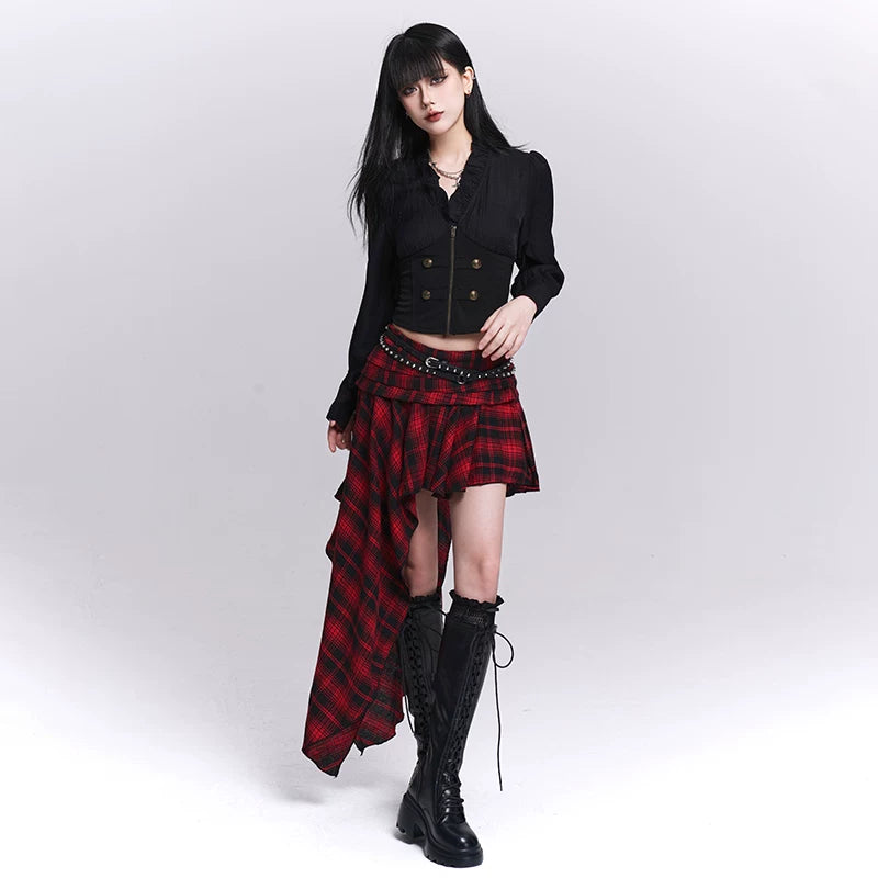Women’s Black Ruffle Crop Top – Faux Two-Piece Slim Fit Blouse