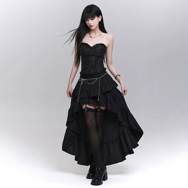 Black Asymmetrical Maxi Skirt for Women – Gothic-Inspired Long Skirt