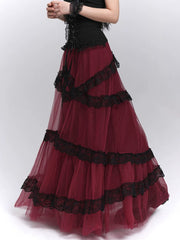 Red Maxi Skirt for Women – High-Waisted A-Line Skirt