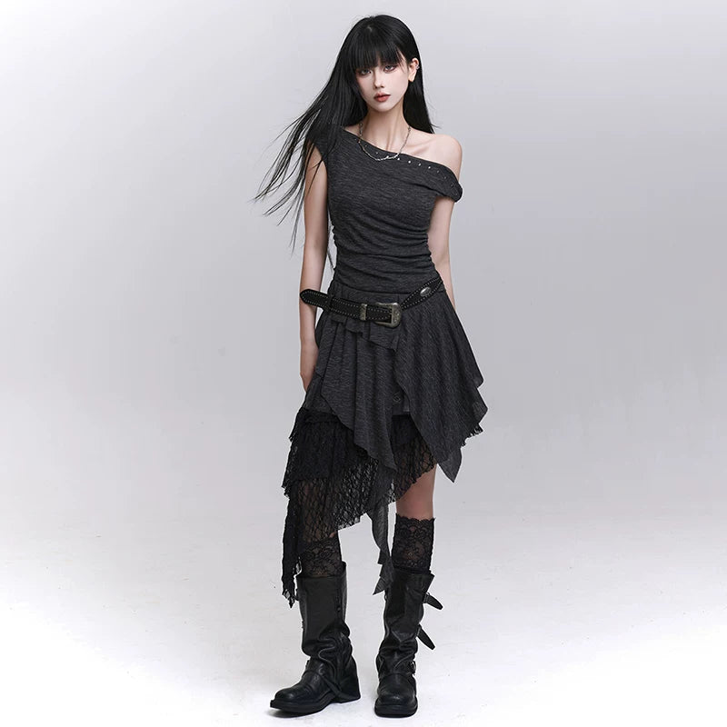 Black One-Shoulder Mini Dress for Women – Gothic-Inspired Asymmetrical Dress