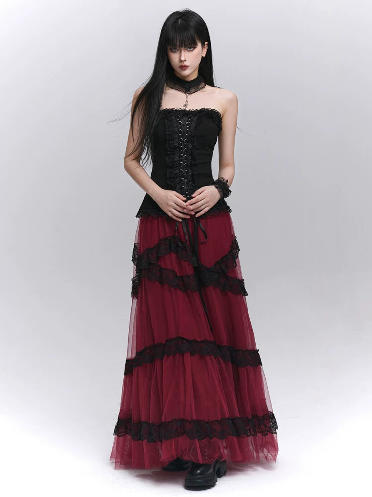 Red Maxi Skirt for Women – High-Waisted A-Line Skirt