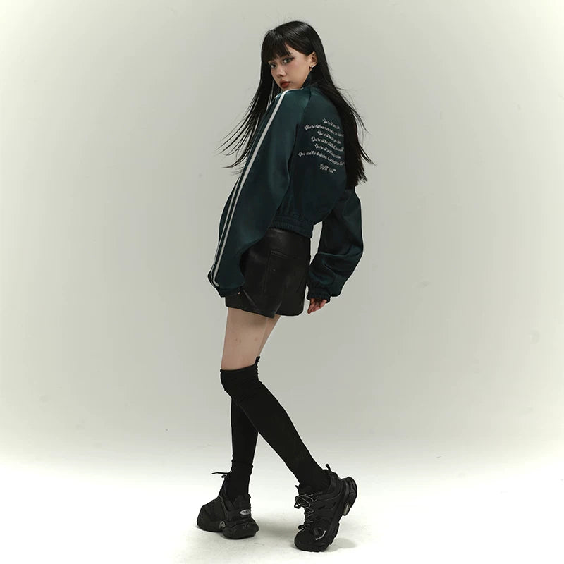 Women’s Cropped Varsity Jacket – Lightweight Baseball Jacket for Spring and Fall