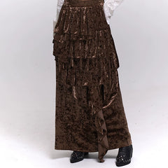 Women’s Brown Velvet Maxi Skirt – Asymmetrical Long Skirt