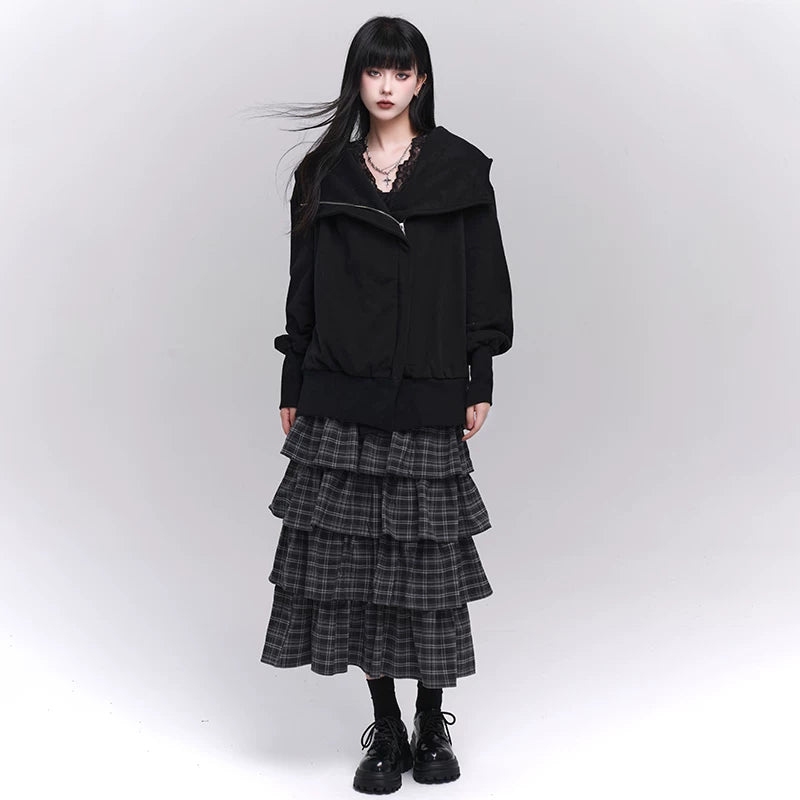 Women’s Plaid Tiered Maxi Skirt – High-Waisted A-Line Skirt for Spring