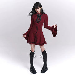 Women’s Red Plaid Shirt Dress – Bell Sleeve A-Line Mini Dress