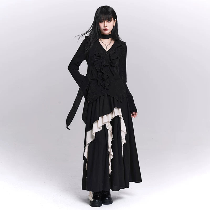 Women’s Black Asymmetrical Maxi Skirt – A-Line Long Skirt