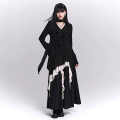 Women’s Black Asymmetrical Maxi Skirt – A-Line Long Skirt