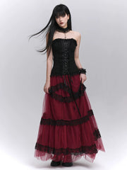 Red Maxi Skirt for Women – High-Waisted A-Line Skirt