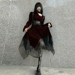 Red Gothic Maxi Dress for Women – A-Line Long Dress