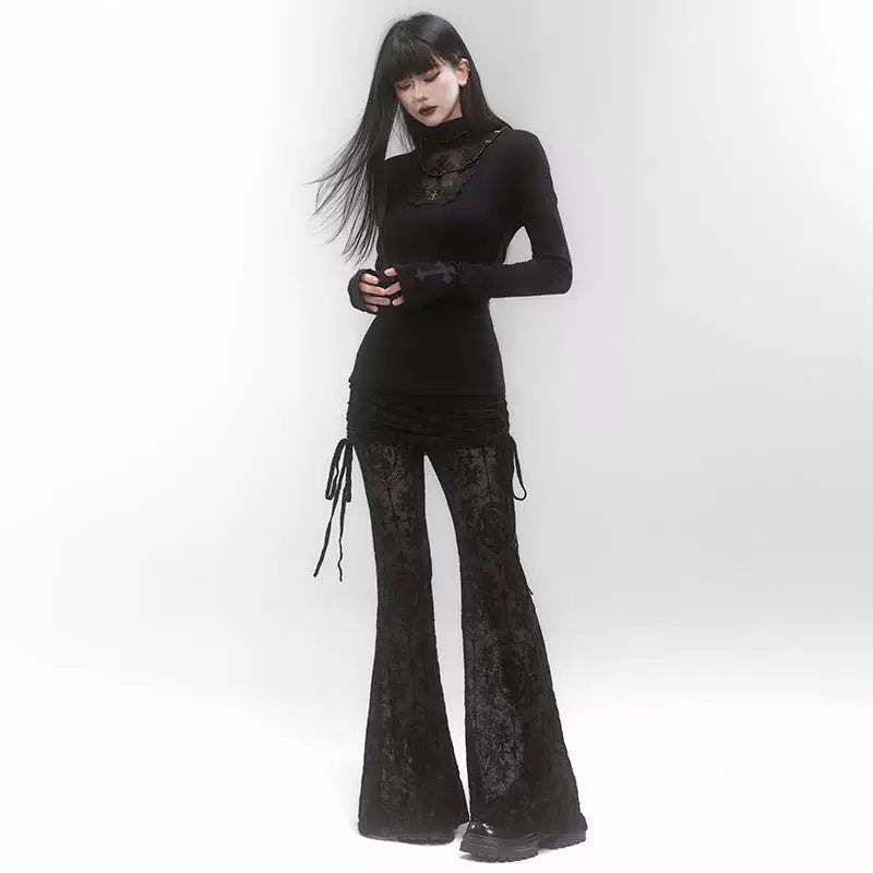 Black High Neck Fitted Top for Women – Long Sleeve Gothic-Inspired Shirt