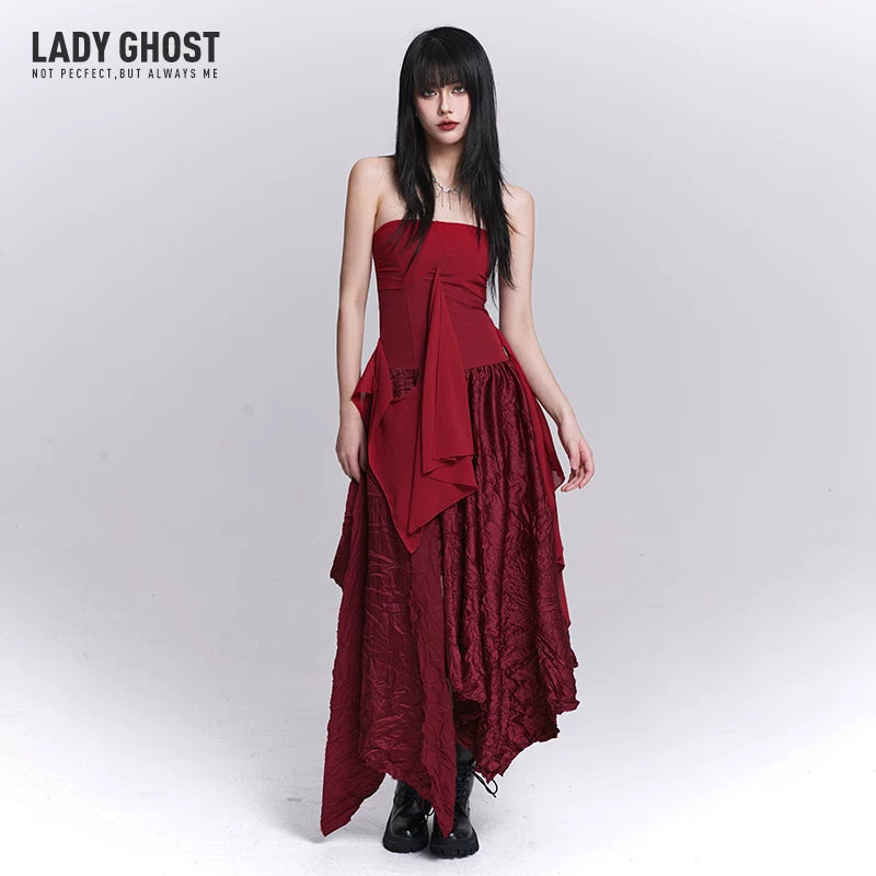 Women’s Red Strapless Dress – Asymmetrical Slim Fit Mini Dress