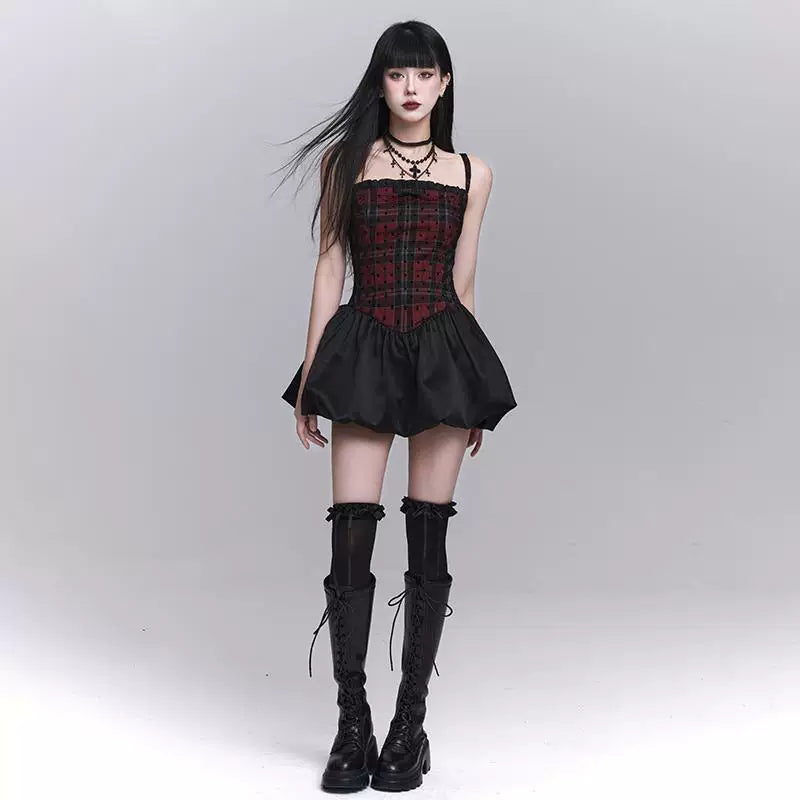 Women’s Red and Black Suspender Mini Dress – A-Line for Summer and Festivals