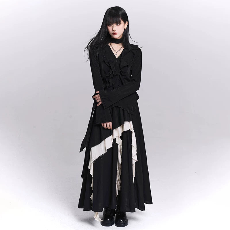 Women’s Black Asymmetrical Maxi Skirt – A-Line Long Skirt